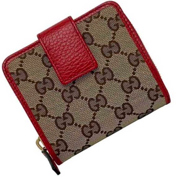 $1,185 New Authentic GUCCI Wallet Signature Canvas Red Beige Brown Bifold Zip - Picture 14 of 14